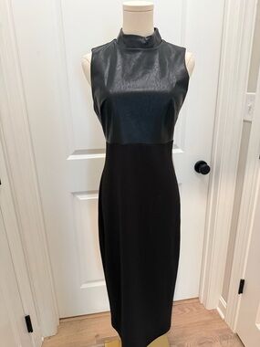 Express Black Faux Leather Bodice Midi Dress